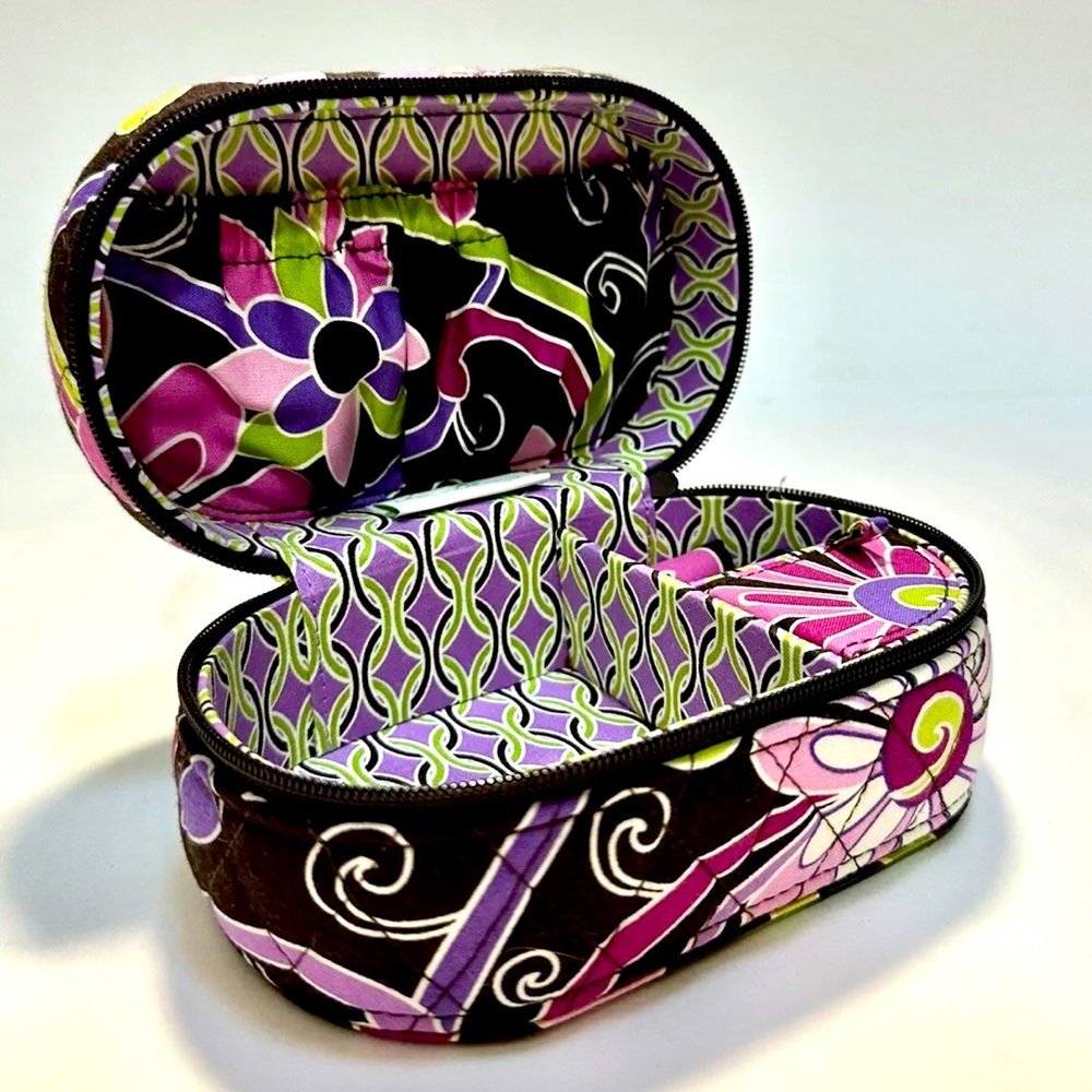 Vera Bradley PURPLE PUNCH JEWELRY BOX Oval Zippered Case Travel Organizer
